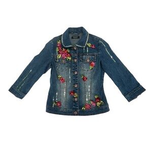 Anties By Couple L Floral Embellished Jean Jacket Size Small Women's